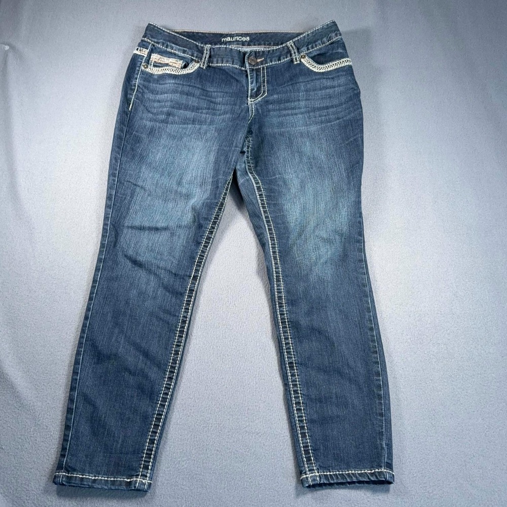 Maurices Blaine Jeans Womens L Reg 36x28 Slim Stretch Embroidered Pocket